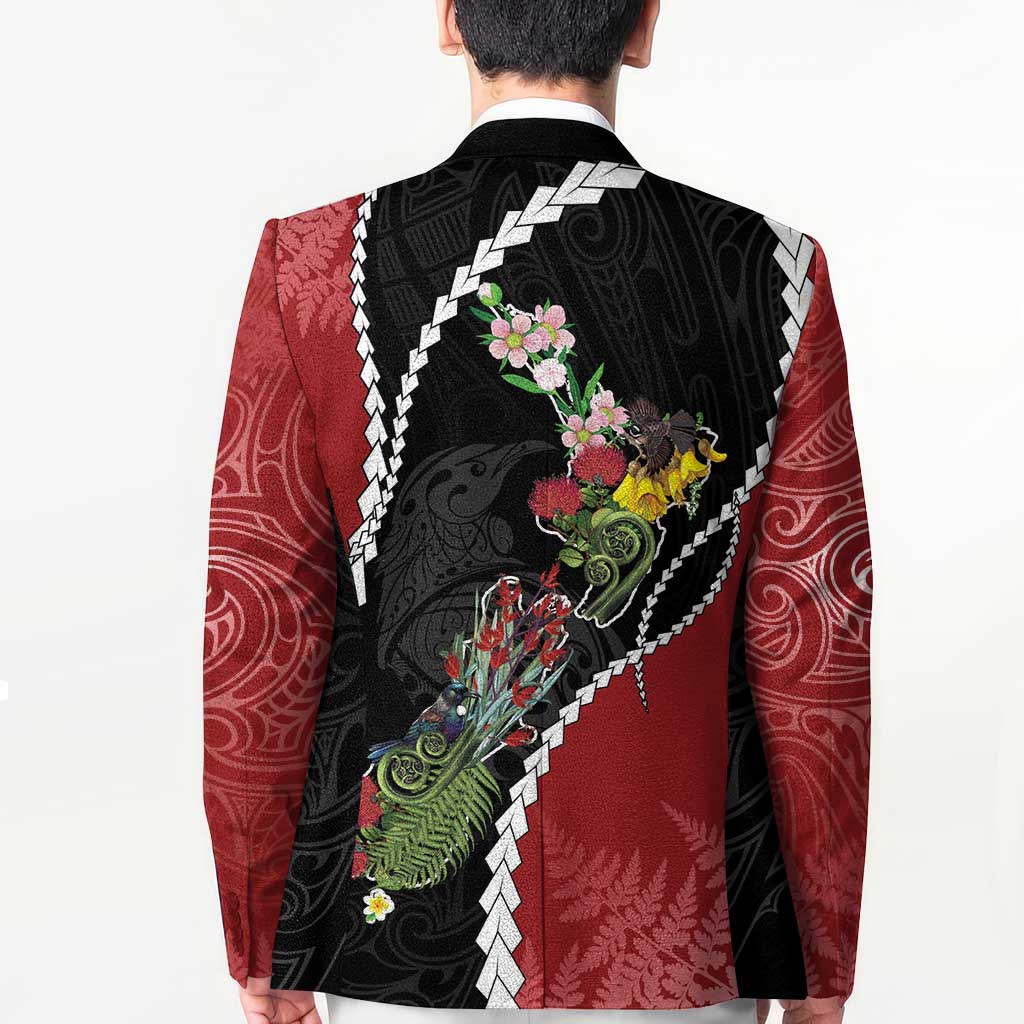New Zealand Christmas Blazer Flora Map with Birds - Polynesian Pride