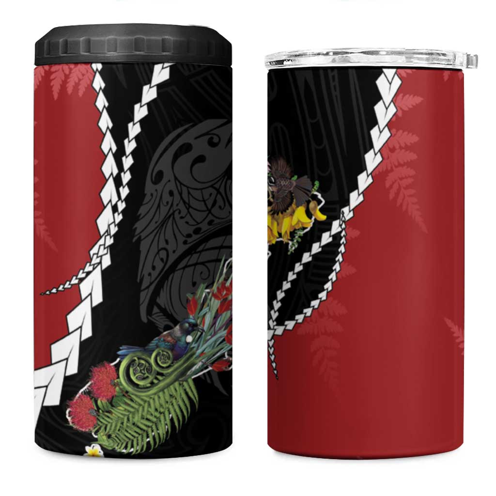 New Zealand Christmas 4 in 1 Can Cooler Tumbler Flora Map with Birds - Polynesian Pride