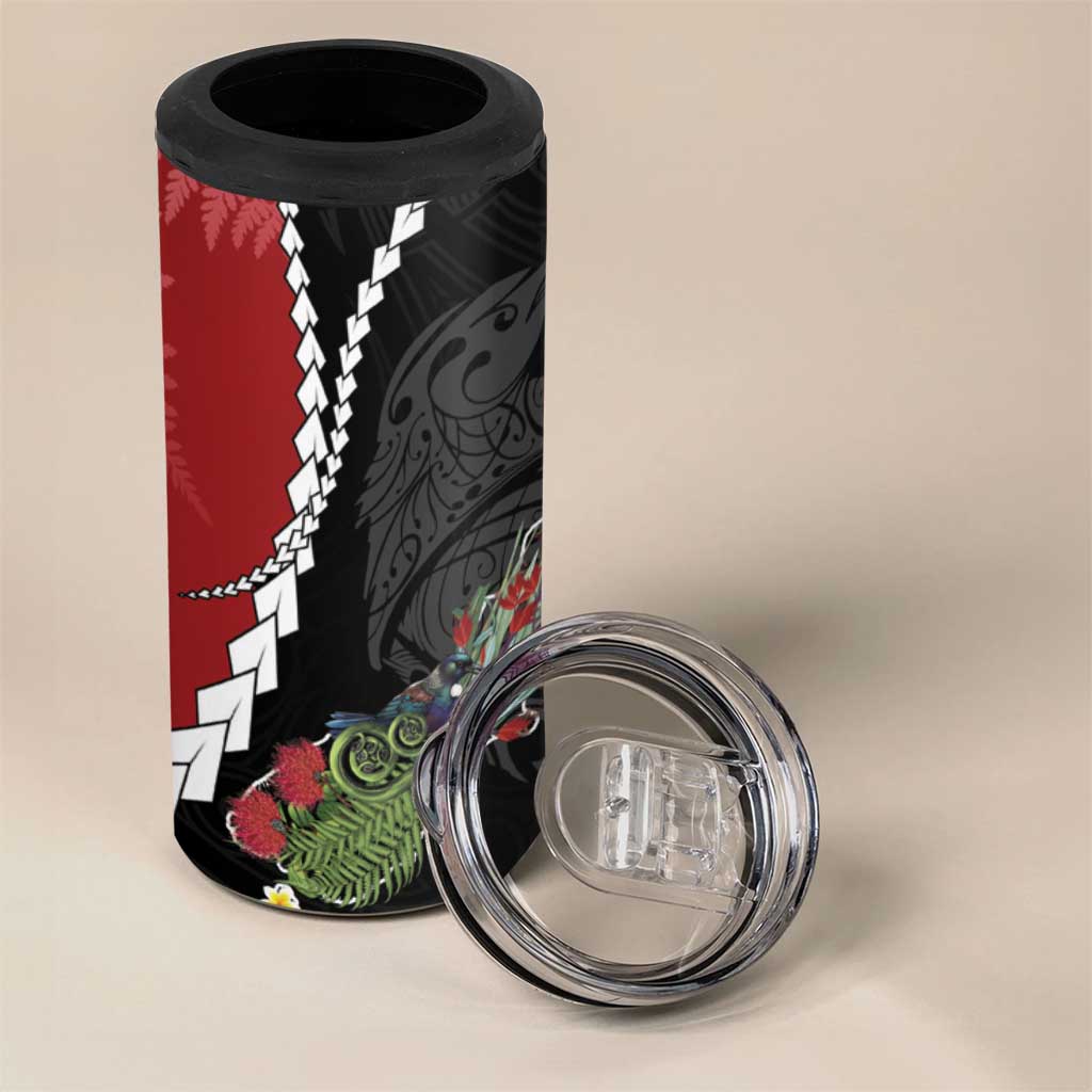 New Zealand Christmas 4 in 1 Can Cooler Tumbler Flora Map with Birds - Polynesian Pride