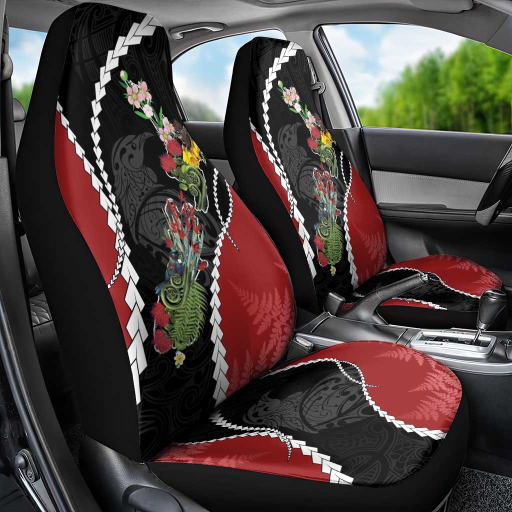 New Zealand Christmas Car Seat Cover Flora Map with Birds - Polynesian Pride