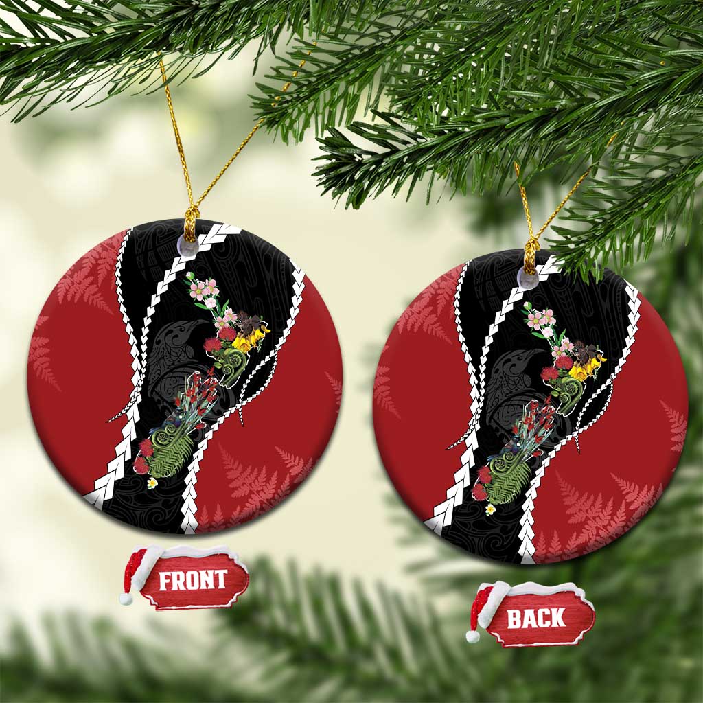 New Zealand Christmas Ceramic Ornament Flora Map with Birds - Polynesian Pride