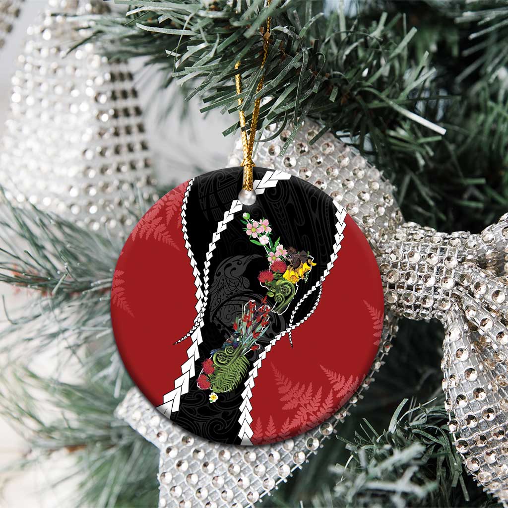 New Zealand Christmas Ceramic Ornament Flora Map with Birds - Polynesian Pride