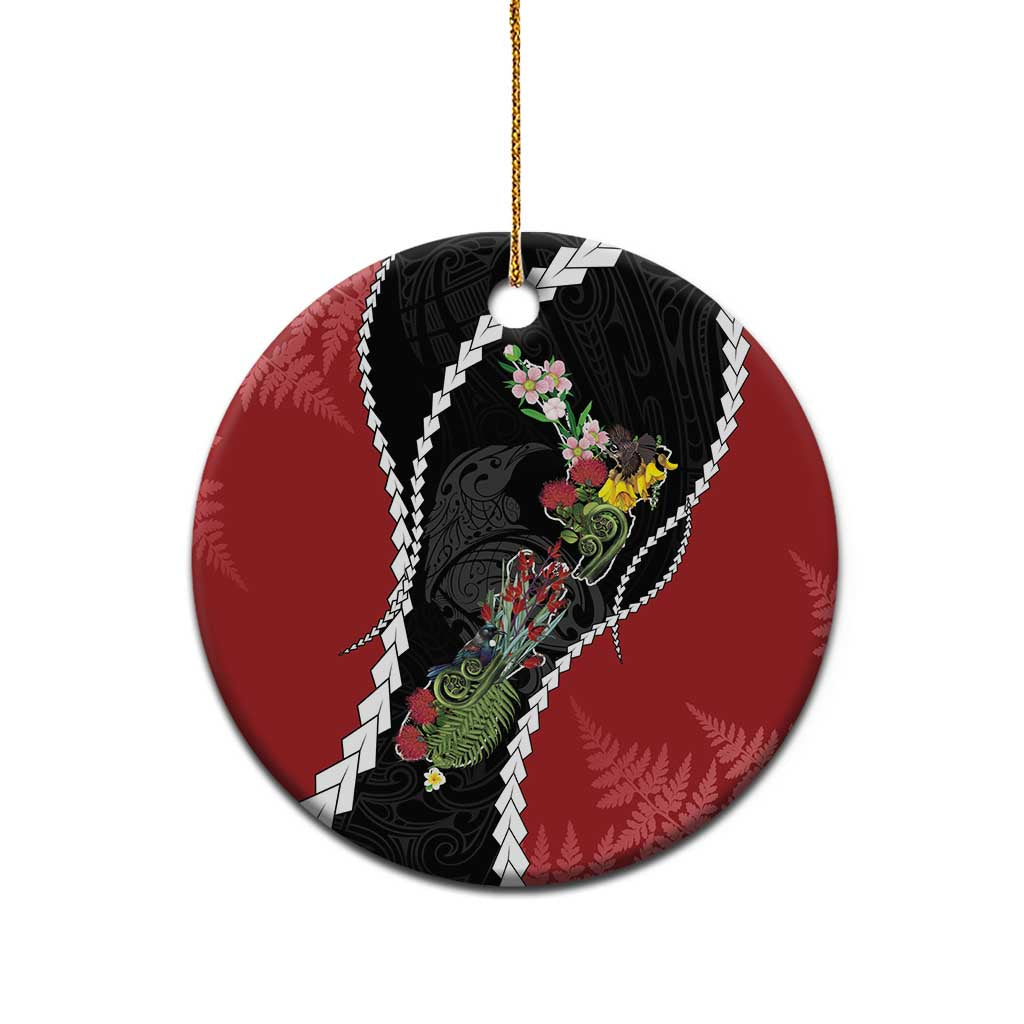 New Zealand Christmas Ceramic Ornament Flora Map with Birds - Polynesian Pride
