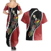 New Zealand Christmas Couples Matching Summer Maxi Dress and Hawaiian Shirt Flora Map with Birds - Polynesian Pride