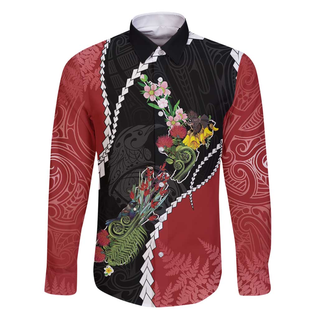 New Zealand Christmas Family Matching Mermaid Dress and Hawaiian Shirt Flora Map with Birds - Polynesian Pride