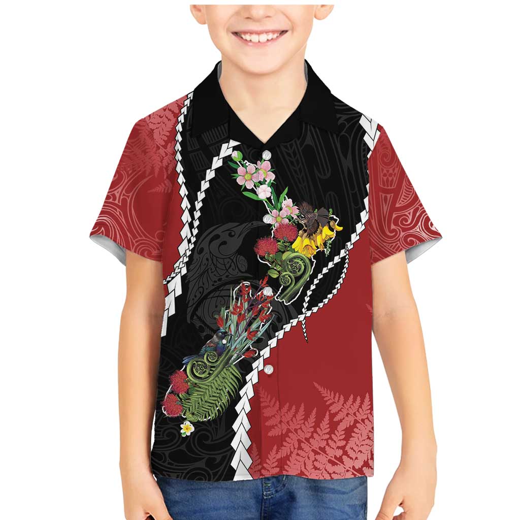 New Zealand Christmas Family Matching Mermaid Dress and Hawaiian Shirt Flora Map with Birds - Polynesian Pride