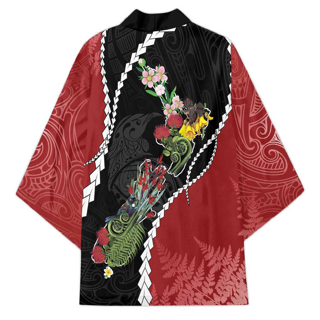New Zealand Christmas Kimono Flora Map with Birds - Polynesian Pride