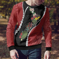 New Zealand Christmas Ugly Christmas Sweater Flora Map with Birds - Polynesian Pride