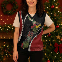 New Zealand Christmas Knitted V-Neck Vest Flora Map with Birds - Polynesian Pride