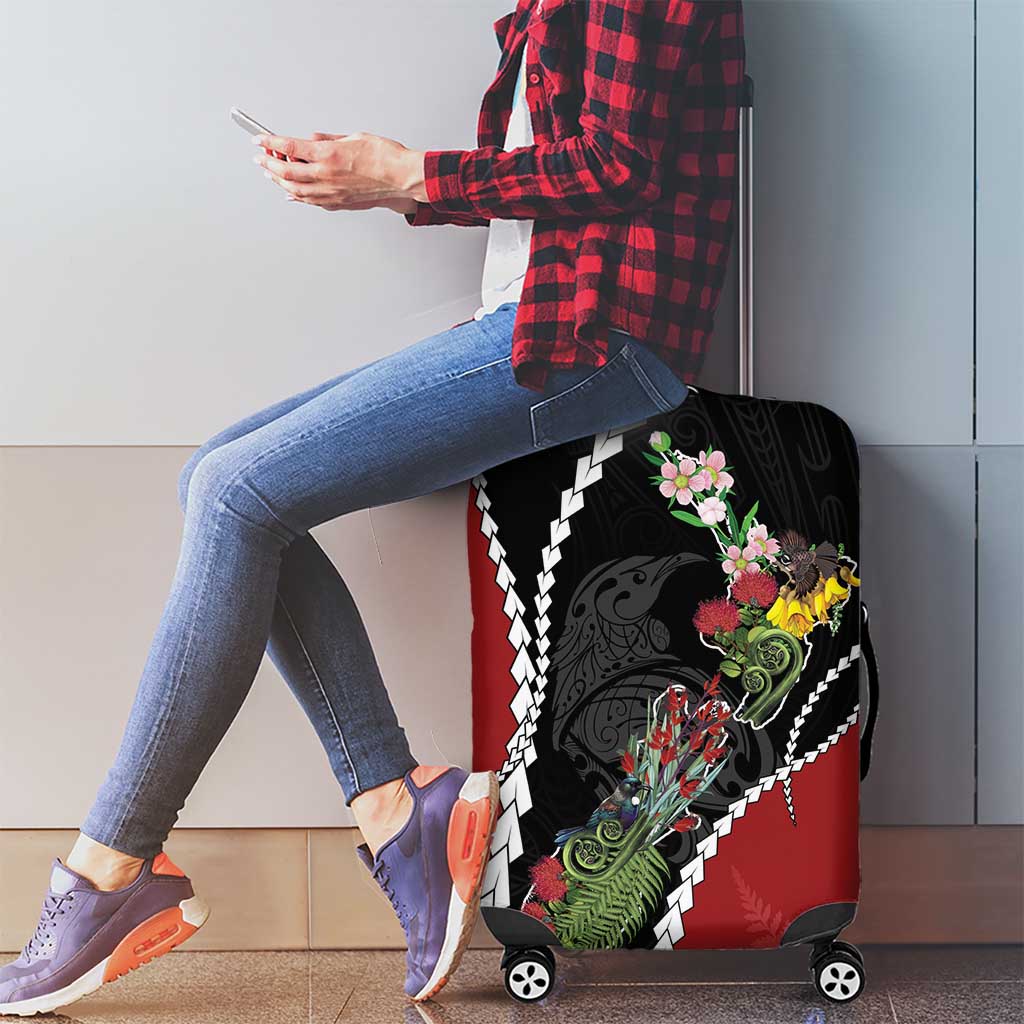 New Zealand Christmas Luggage Cover Flora Map with Birds - Polynesian Pride