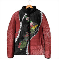 New Zealand Christmas Padded Jacket Flora Map with Birds - Polynesian Pride