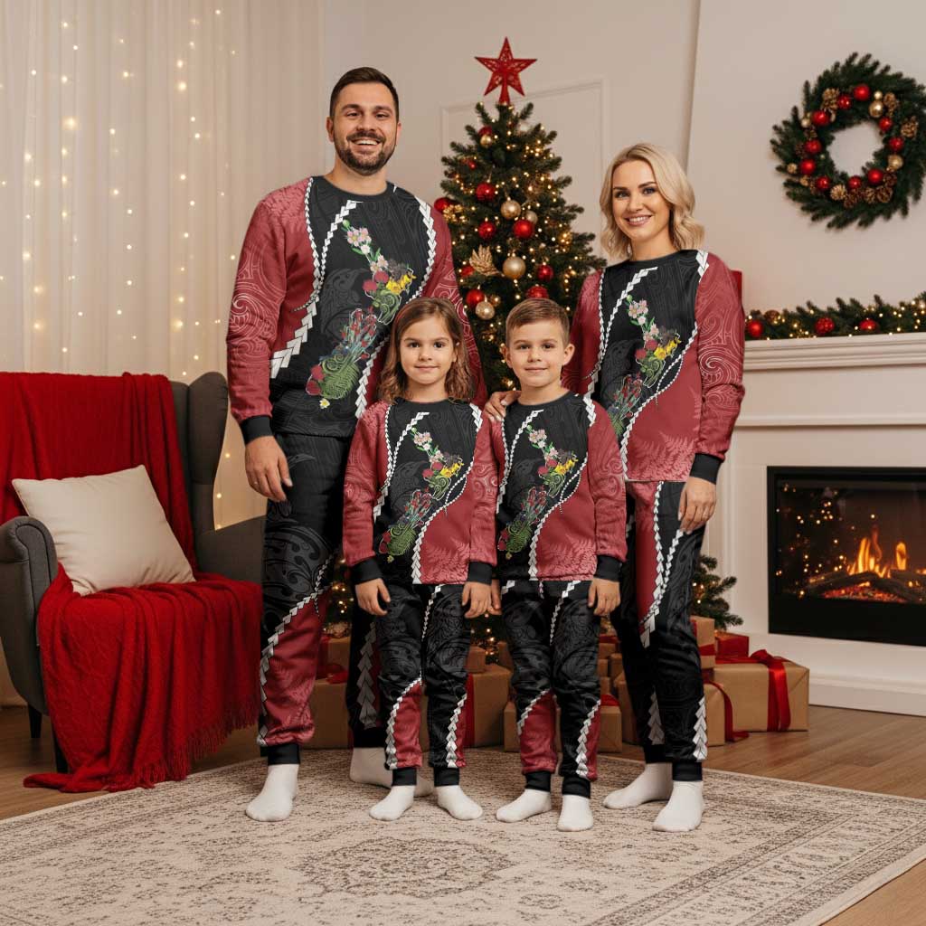 New Zealand Christmas Pajama Set Flora Map with Birds - Polynesian Pride