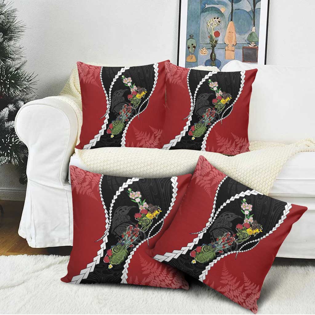 New Zealand Christmas Pillow Cover Flora Map with Birds - Polynesian Pride