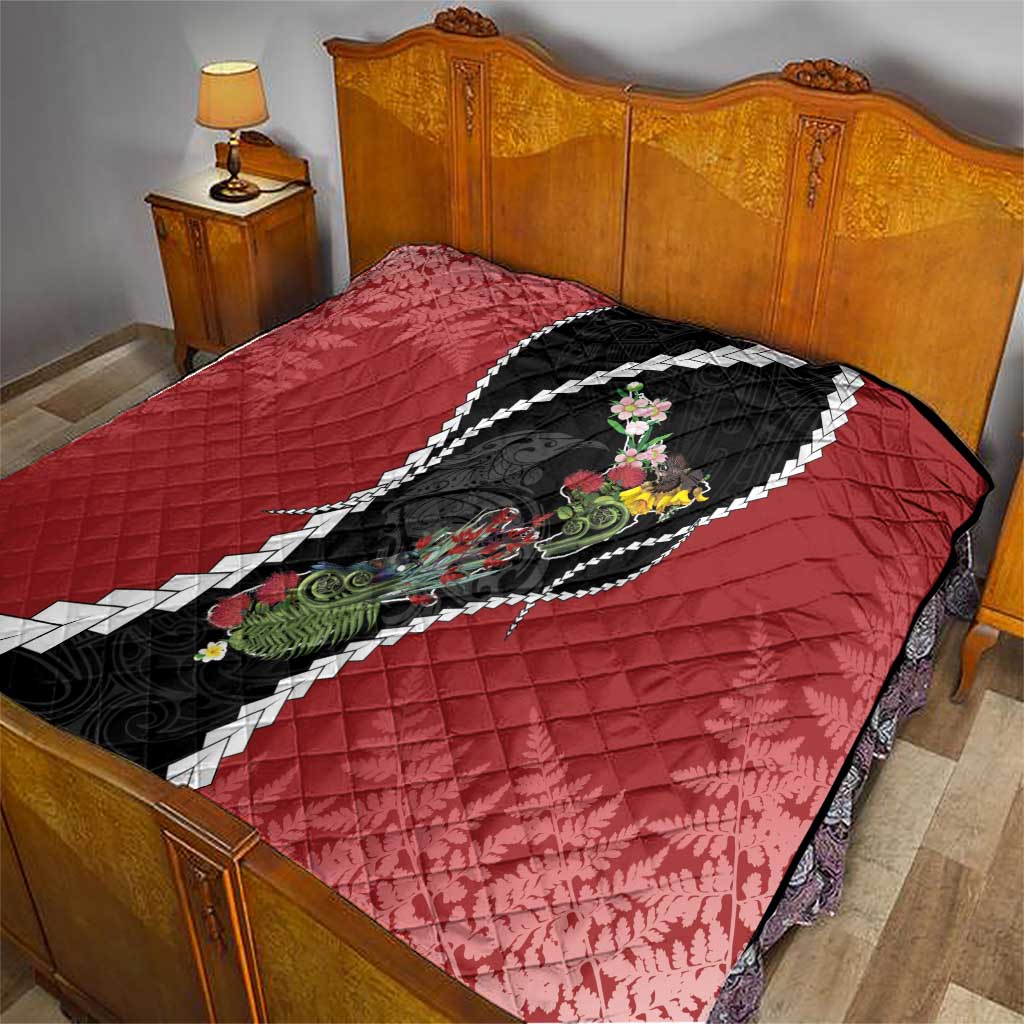 New Zealand Christmas Quilt Flora Map with Birds - Polynesian Pride