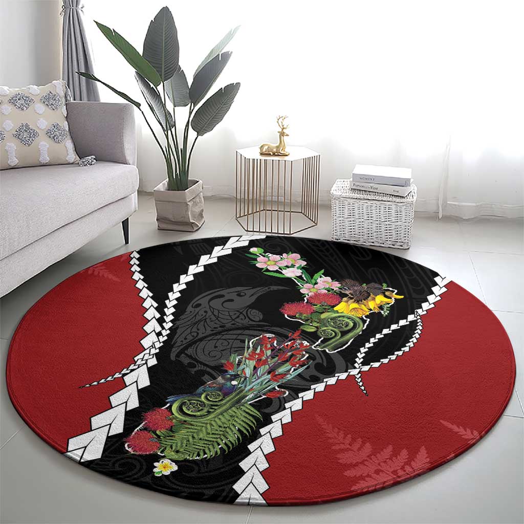 New Zealand Christmas Round Carpet Flora Map with Birds - Polynesian Pride