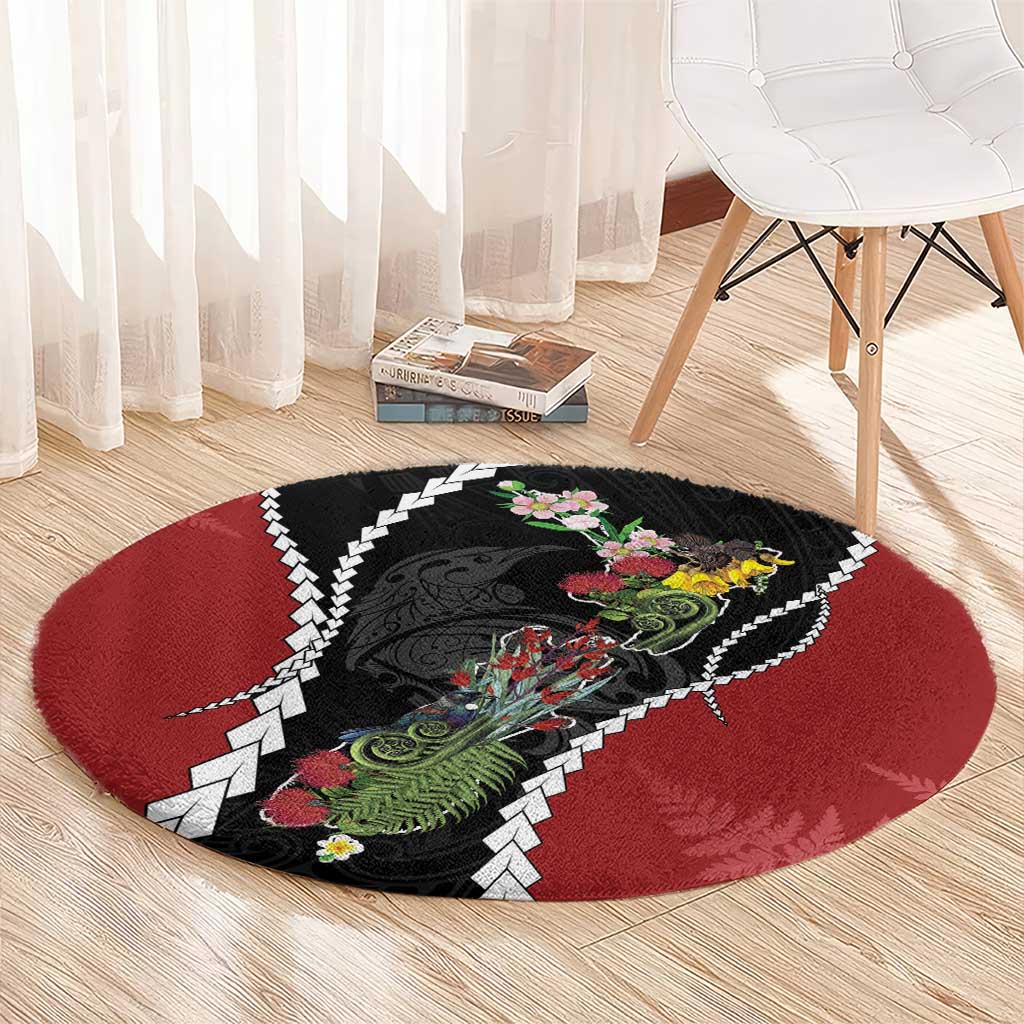 New Zealand Christmas Round Carpet Flora Map with Birds - Polynesian Pride