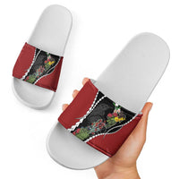 New Zealand Christmas Slide Sandals Flora Map with Birds - Polynesian Pride