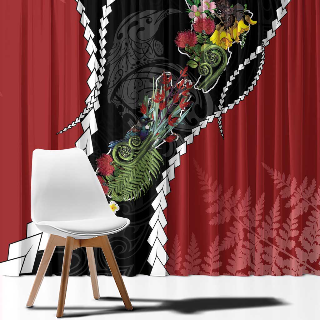 New Zealand Christmas Window Curtain Flora Map with Birds - Polynesian Pride