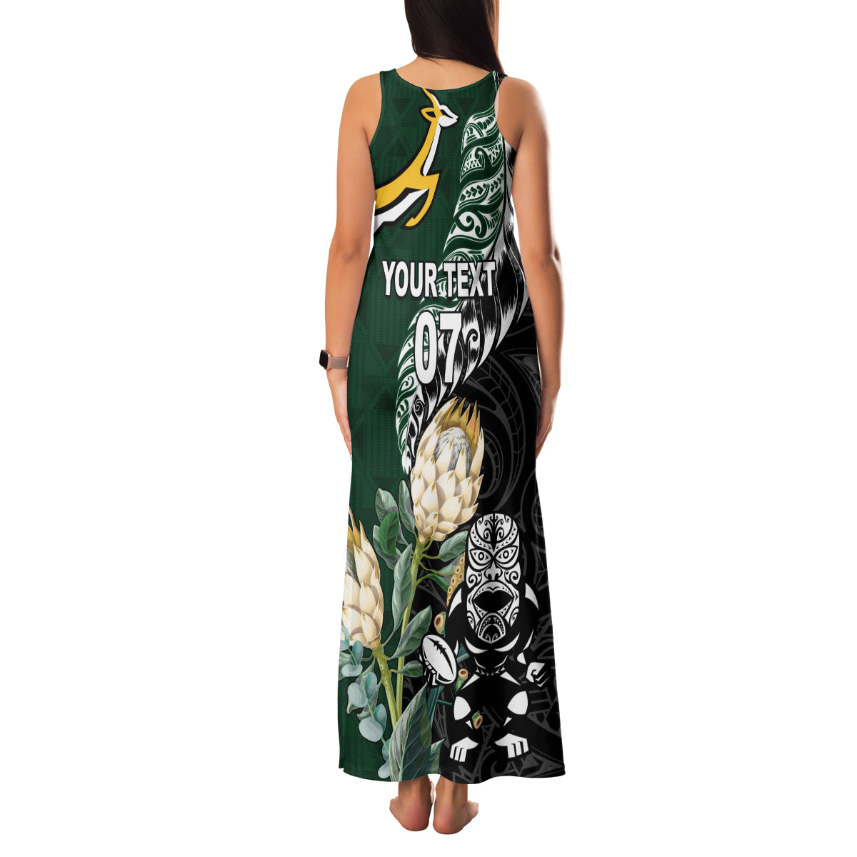 Custom South Africa Mix New Zealand Rugby 2023 Family Matching Tank Maxi Dress and Hawaiian Shirt World Cup Greatest Rivalry LT7 - Polynesian Pride