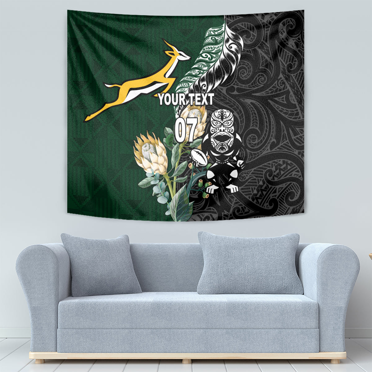 Custom South Africa Mix New Zealand Rugby 2023 Tapestry World Cup Greatest Rivalry LT7 - Polynesian Pride