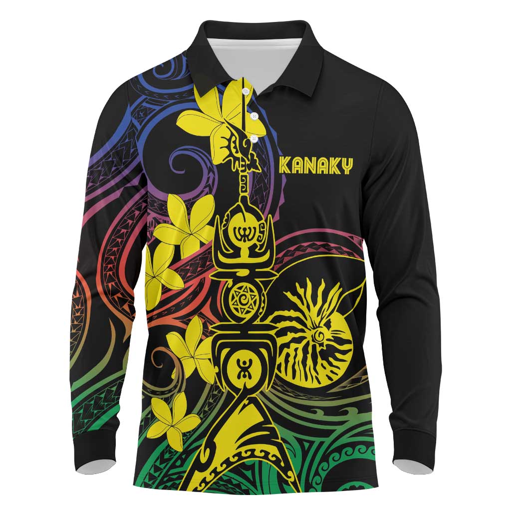 New Caledonia Kanaky Personalized Long Sleeve Polo Shirt Fleche Faitiere - Plumeria LT7 Colorful - Polynesian Pride