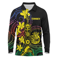 New Caledonia Kanaky Personalized Long Sleeve Polo Shirt Fleche Faitiere - Plumeria LT7 Colorful - Polynesian Pride