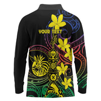 New Caledonia Kanaky Personalized Long Sleeve Polo Shirt Fleche Faitiere - Plumeria LT7 - Polynesian Pride