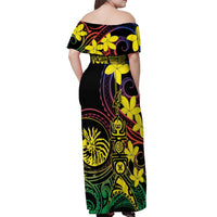 New Caledonia Kanaky Personalized Off Shoulder Maxi Dress Fleche Faitiere - Plumeria