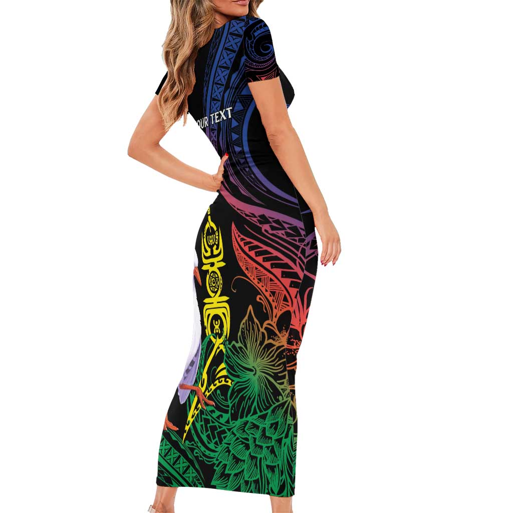 New Caledonia Kanaky Personalized Family Matching Short Sleeve Bodycon Dress and Hawaiian Shirt Fleche Faitiere Mix Kagu