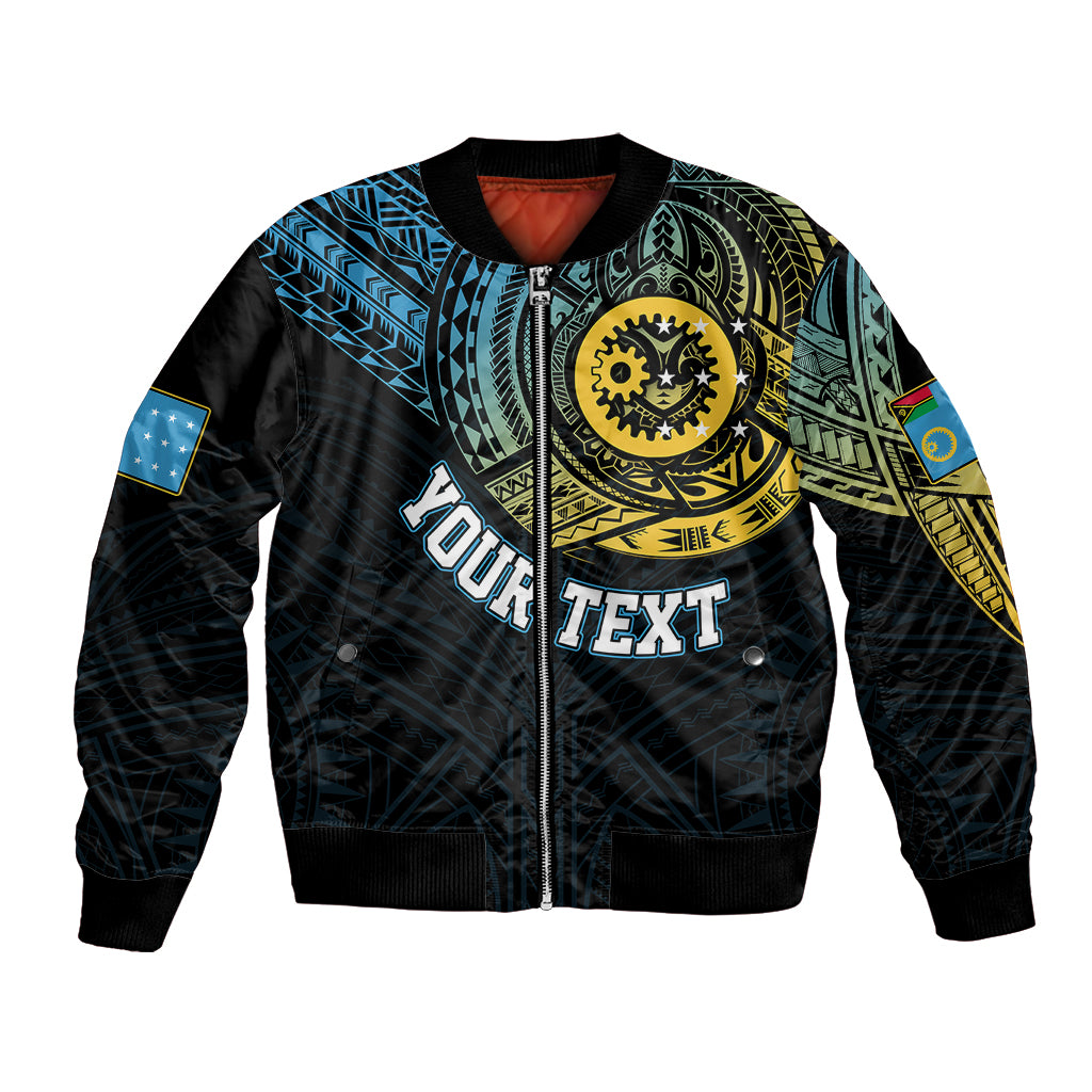 Personalised Vanuatu Bomber Jacket Turtle Chest Tattoo Flag Color - Sanma LT7 Unisex Black - Polynesian Pride