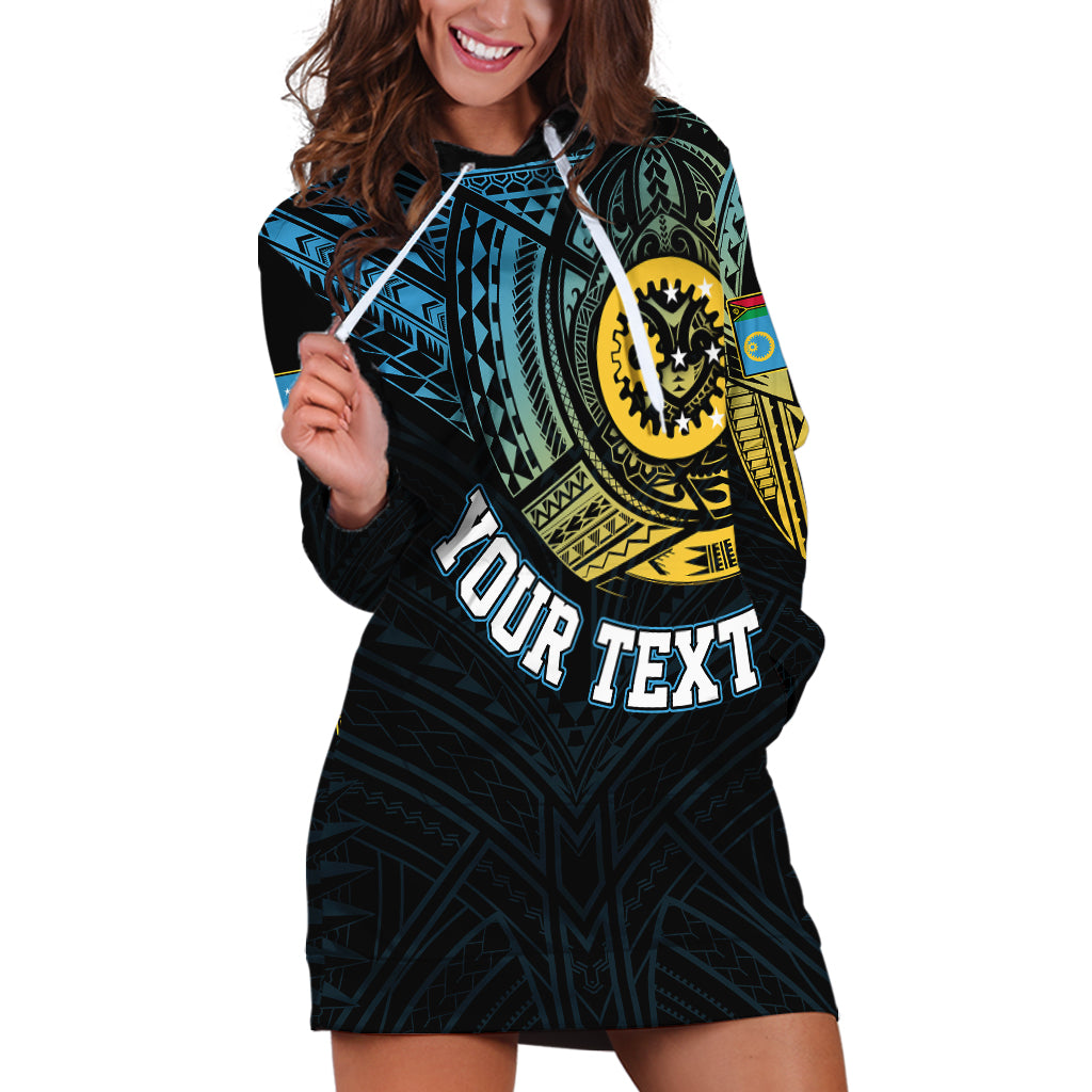 Personalised Vanuatu Hoodie Dress Turtle Chest Tattoo Flag Color - Sanma LT7 - Polynesian Pride