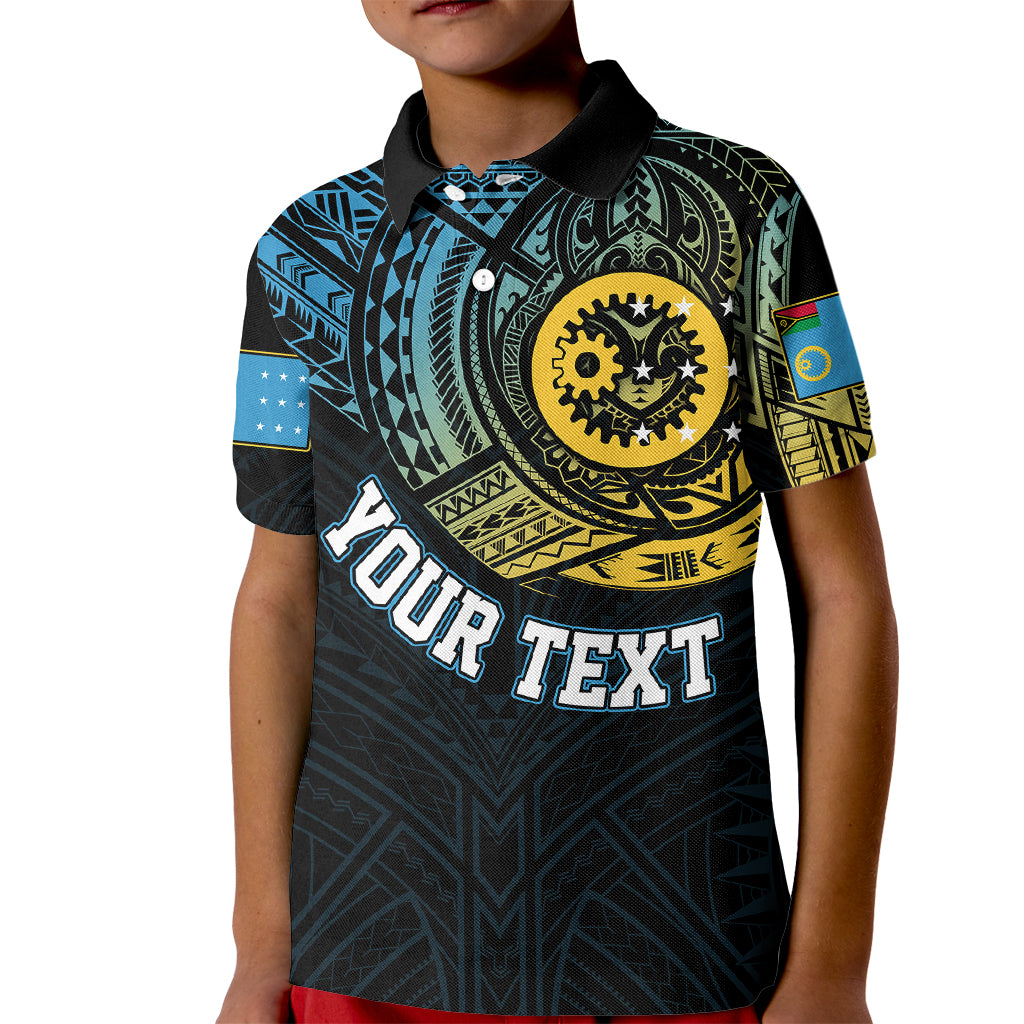 Personalised Vanuatu Kid Polo Shirt Turtle Chest Tattoo Flag Color - Sanma LT7 Kid Black - Polynesian Pride