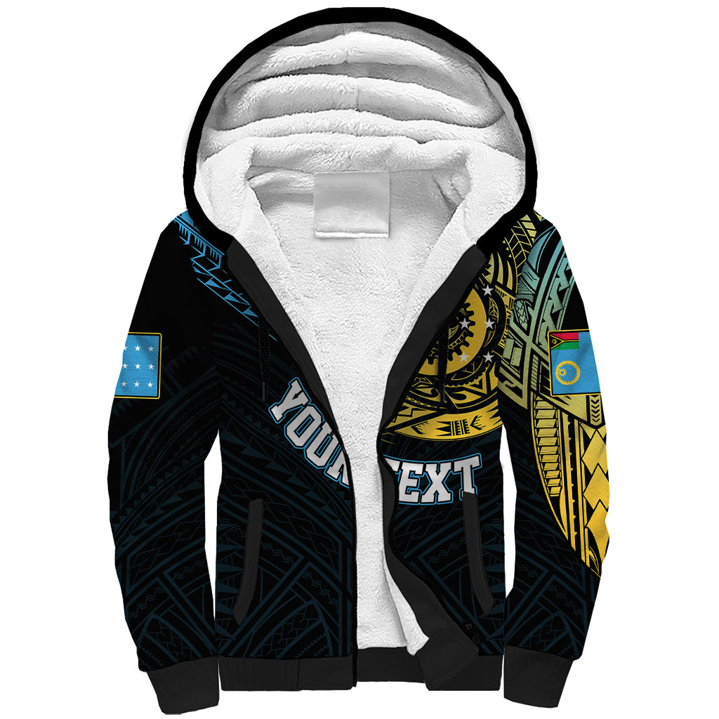 Personalised Vanuatu Sherpa Hoodie Turtle Chest Tattoo Flag Color - Sanma LT7 Unisex Black - Polynesian Pride
