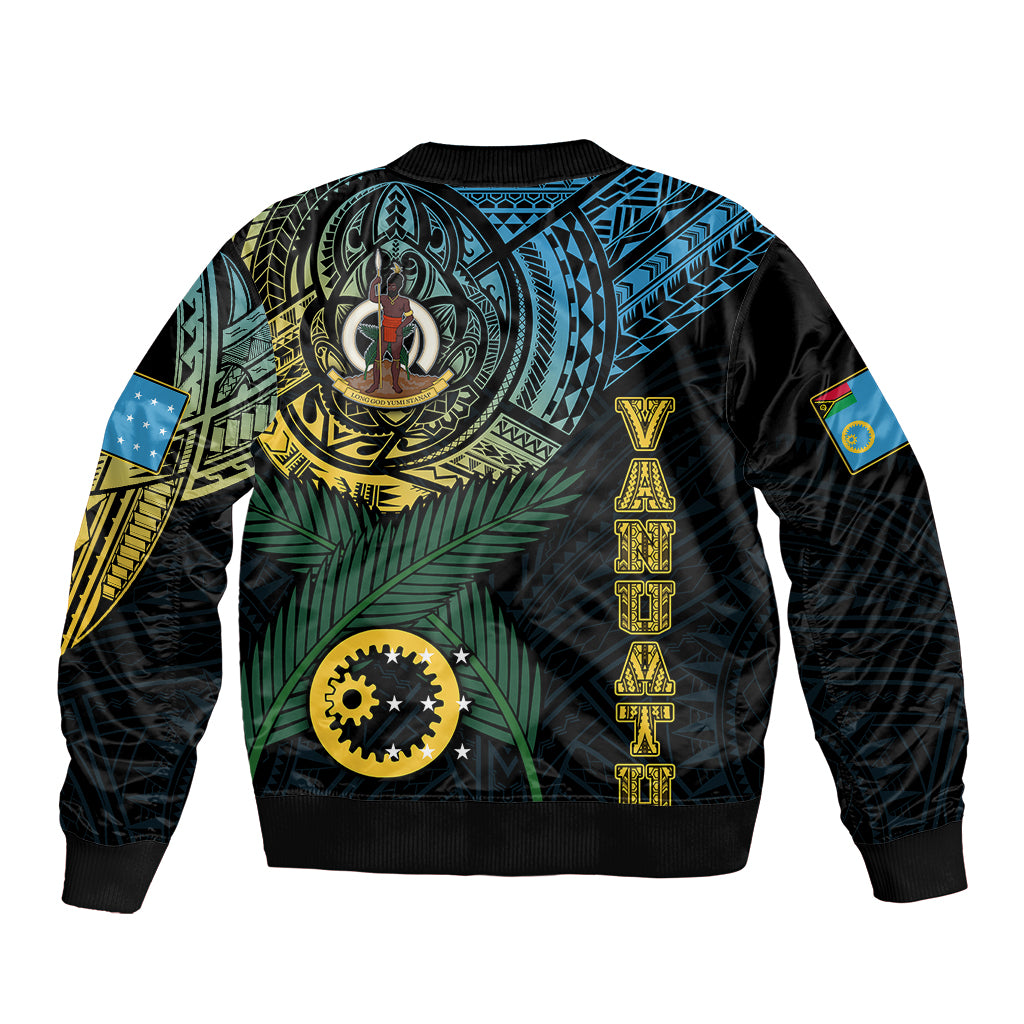 Personalised Vanuatu Sleeve Zip Bomber Jacket Turtle Chest Tattoo Flag Color - Sanma LT7 - Polynesian Pride