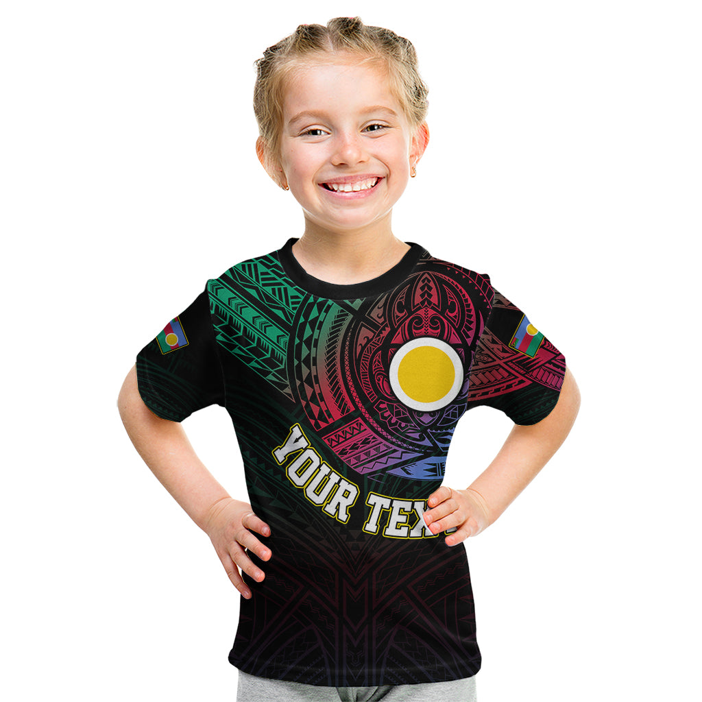 Personalised Vanuatu Kid T Shirt Turtle Chest Tattoo Flag Color - Shefa LT7 Black - Polynesian Pride
