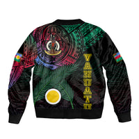 Personalised Vanuatu Sleeve Zip Bomber Jacket Turtle Chest Tattoo Flag Color - Shefa LT7 - Polynesian Pride