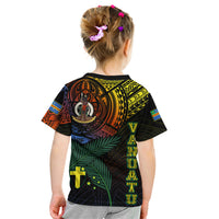 Personalised Vanuatu Kid T Shirt Turtle Chest Tattoo Flag Color - Tafea LT7 - Polynesian Pride