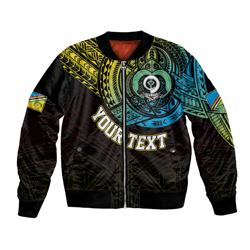 Personalised Vanuatu Bomber Jacket Turtle Chest Tattoo Flag Color - Torba LT7 Unisex Black - Polynesian Pride