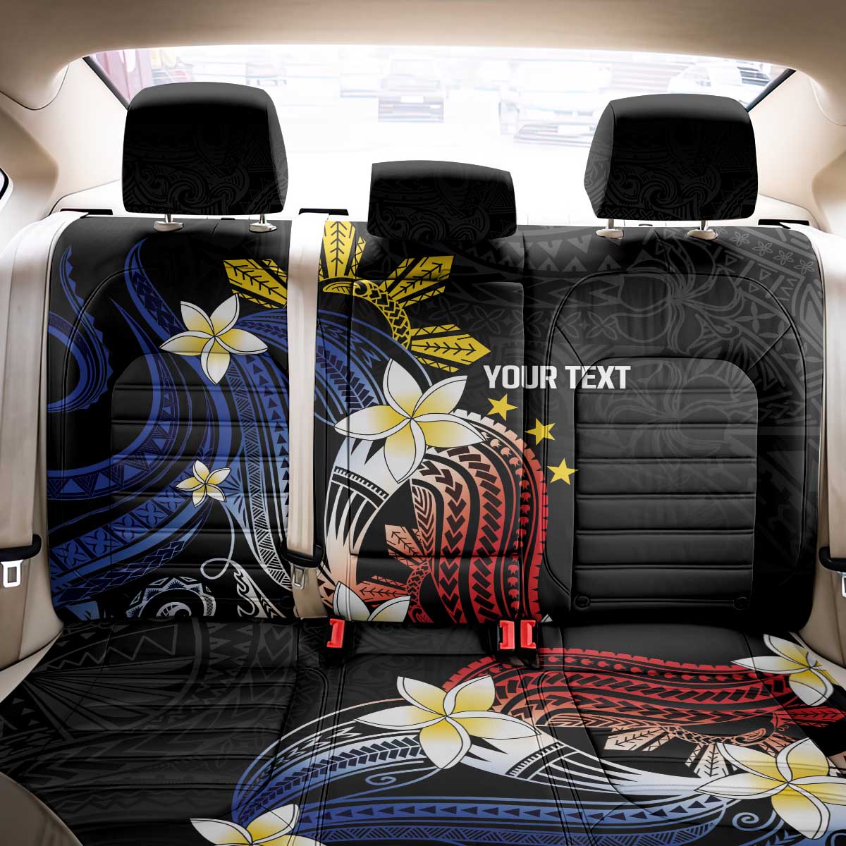 Personalized Philippines Tribal Back Car Seat Cover Tropical Waves - Plumeria