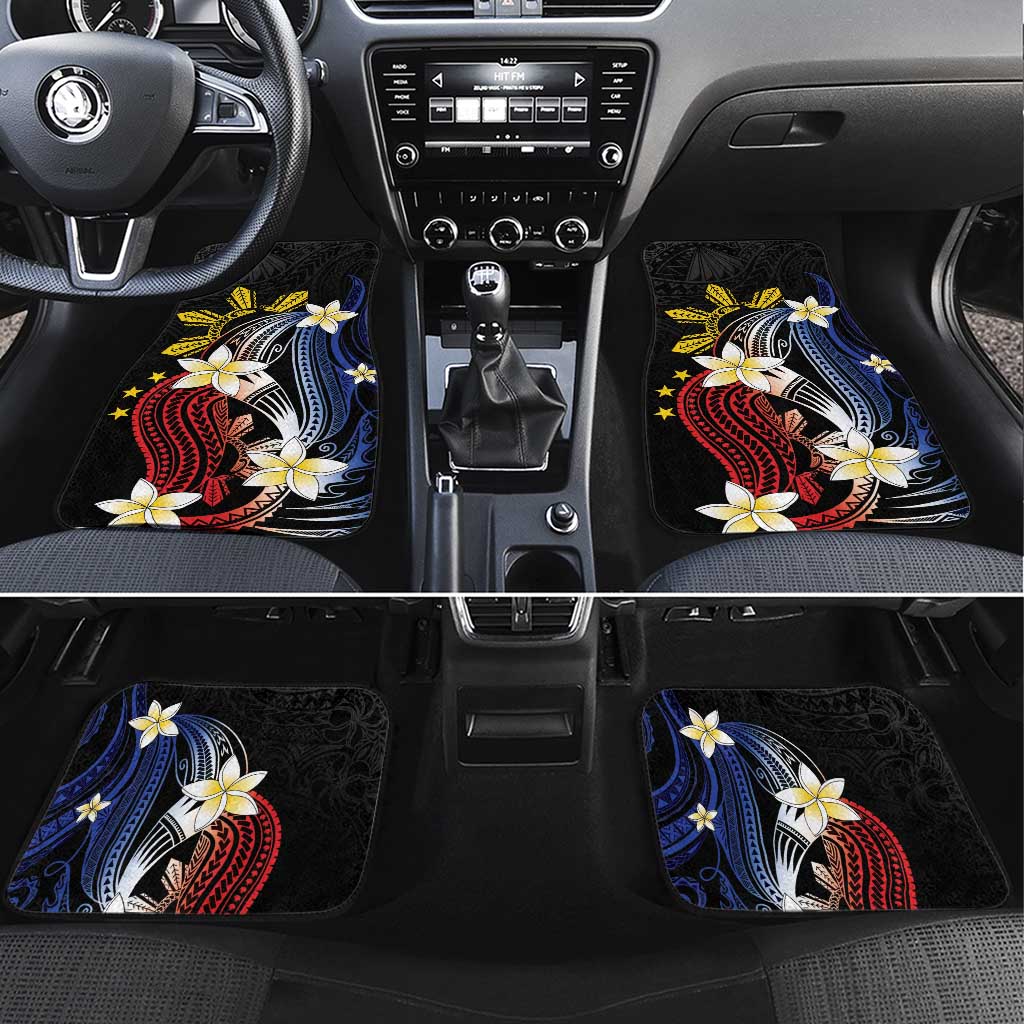 Personalized Philippines Tribal Car Mats Tropical Waves - Plumeria