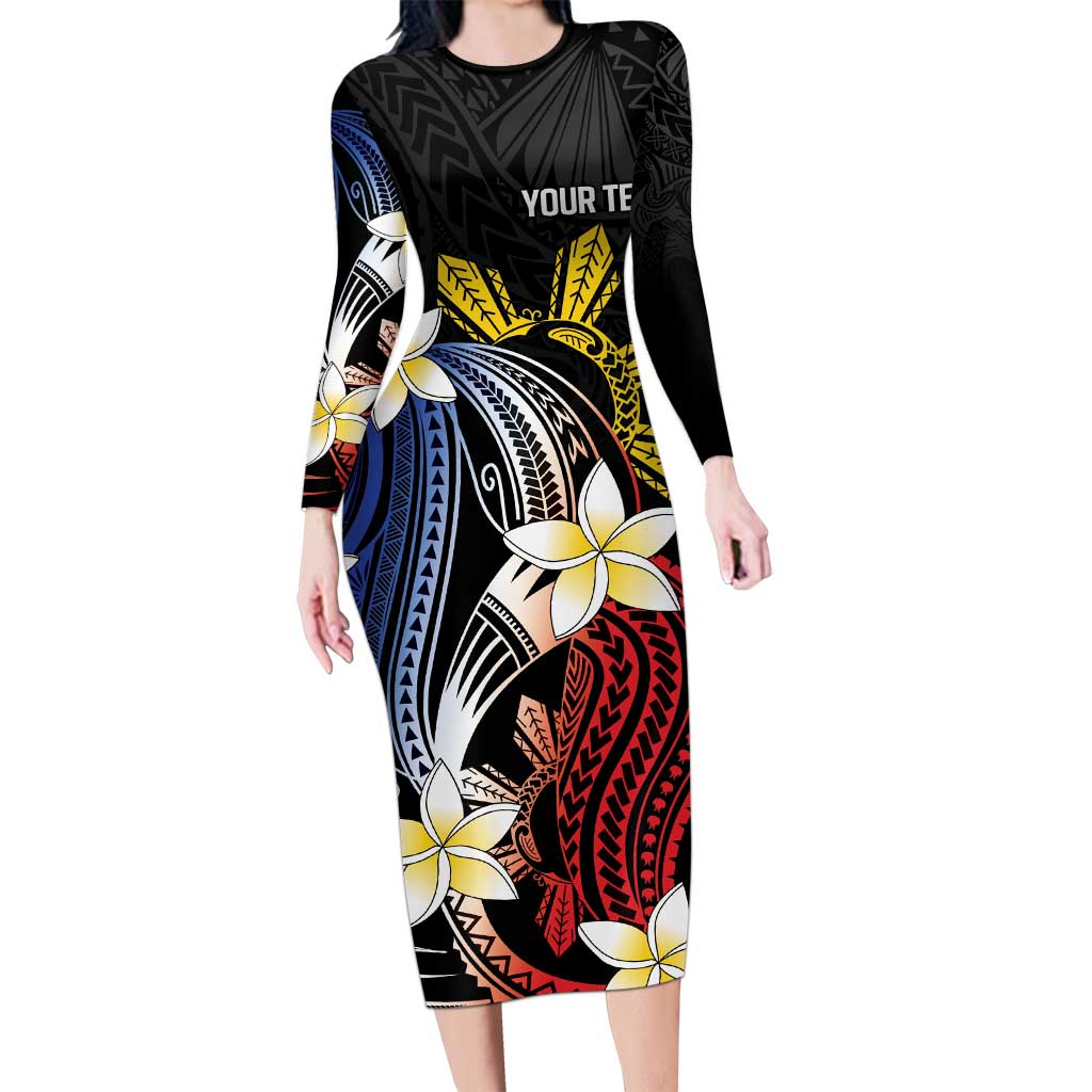 Personalized Philippines Tribal Family Matching Long Sleeve Bodycon Dress and Hawaiian Shirt Tropical Waves - Plumeria