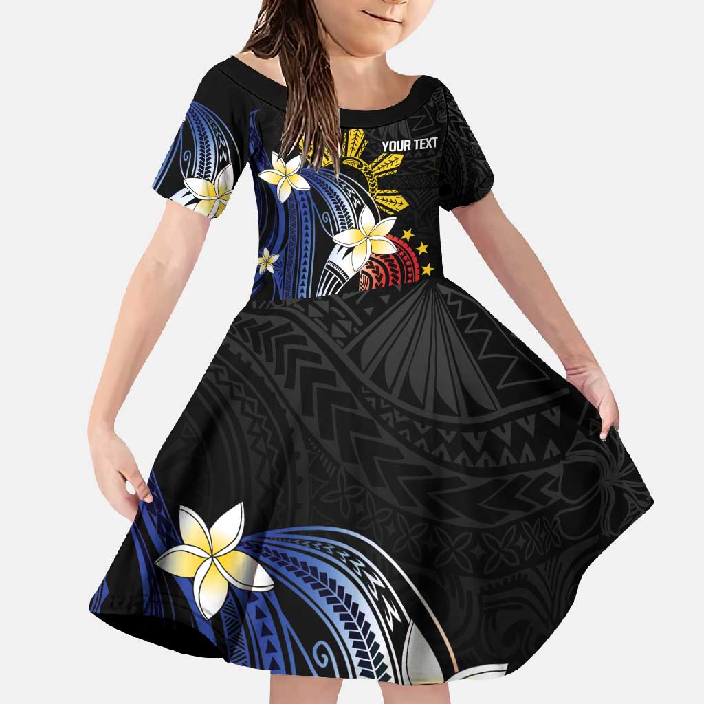Personalized Philippines Tribal Family Matching Short Sleeve Bodycon Dress and Hawaiian Shirt Tropical Waves - Plumeria