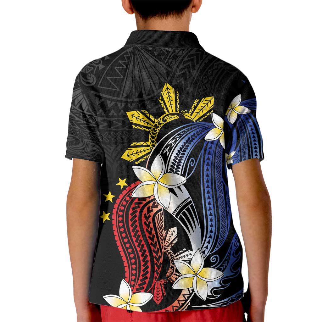 Personalized Philippines Tribal Kid Polo Shirt Tropical Waves - Plumeria