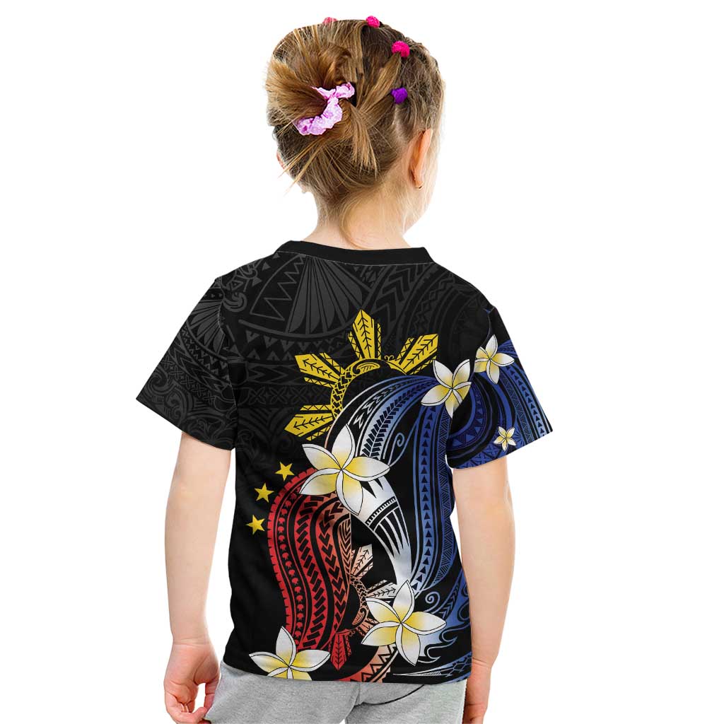 Personalized Philippines Tribal Kid T Shirt Tropical Waves - Plumeria