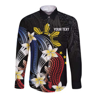Personalized Philippines Tribal Long Sleeve Button Shirt Tropical Waves - Plumeria
