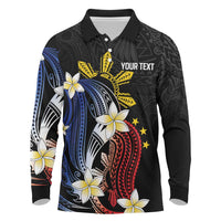 Personalized Philippines Tribal Long Sleeve Polo Shirt Tropical Waves - Plumeria