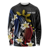 Personalized Philippines Tribal Long Sleeve Shirt Tropical Waves - Plumeria