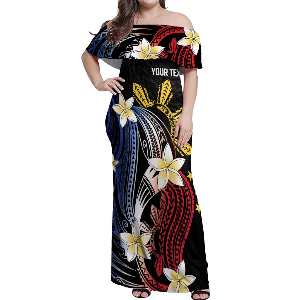 Personalized Philippines Tribal Off Shoulder Maxi Dress Tropical Waves - Plumeria
