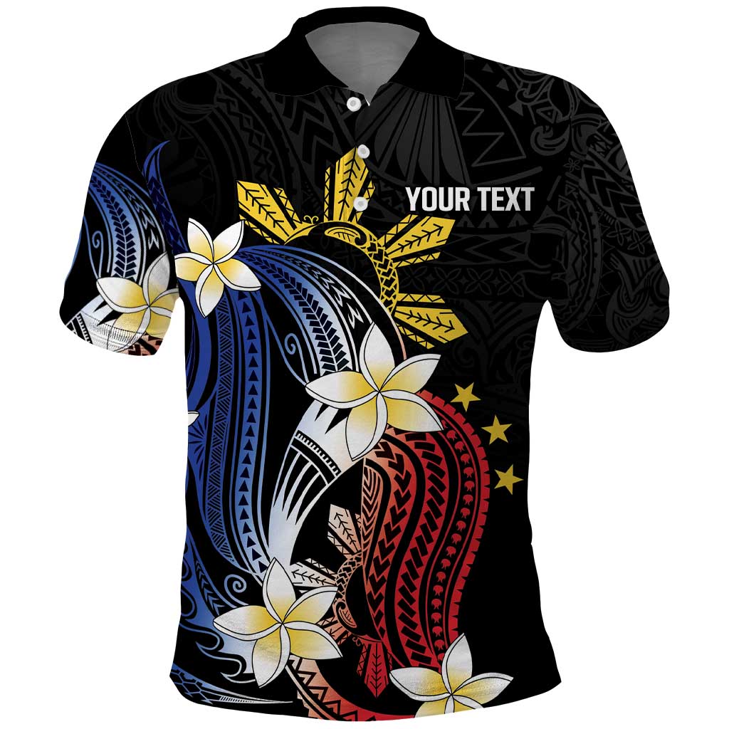 Personalized Philippines Tribal Polo Shirt Tropical Waves - Plumeria
