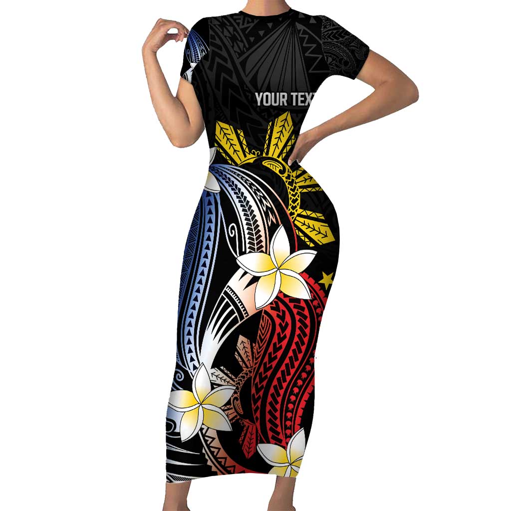Personalized Philippines Tribal Short Sleeve Bodycon Dress Tropical Waves - Plumeria